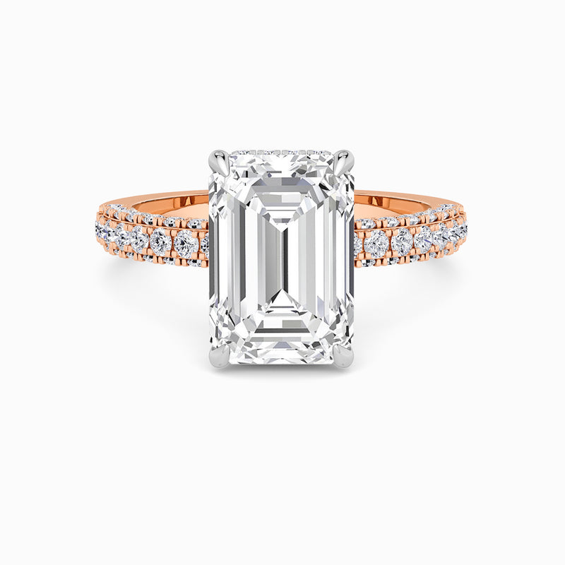 Emerald Cut 3D Pave Lab Diamond Engagement Ring (Floating Head) (1ct+)