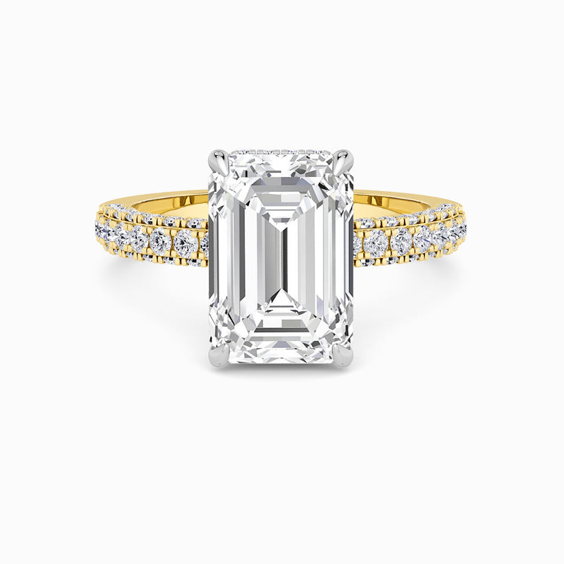 Emerald Cut 3D Pave Lab Diamond Engagement Ring (Floating Head) (1ct+)