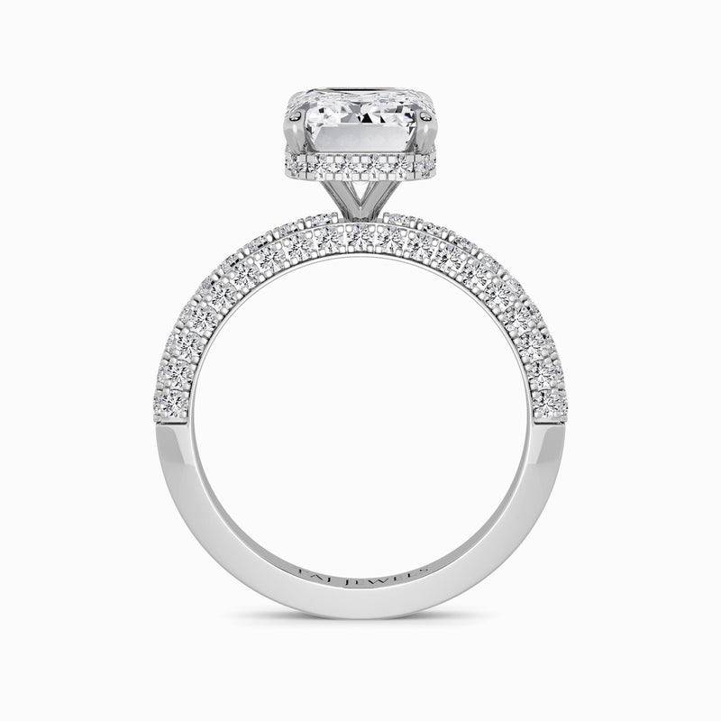 Emerald Cut 3D Pave Lab Diamond Engagement Ring (Floating Head) (1ct+)