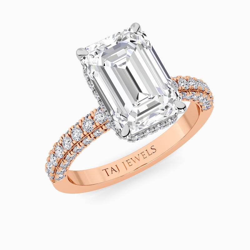 Emerald Cut 3D Pave Lab Diamond Engagement Ring (Floating Head) (1ct+)