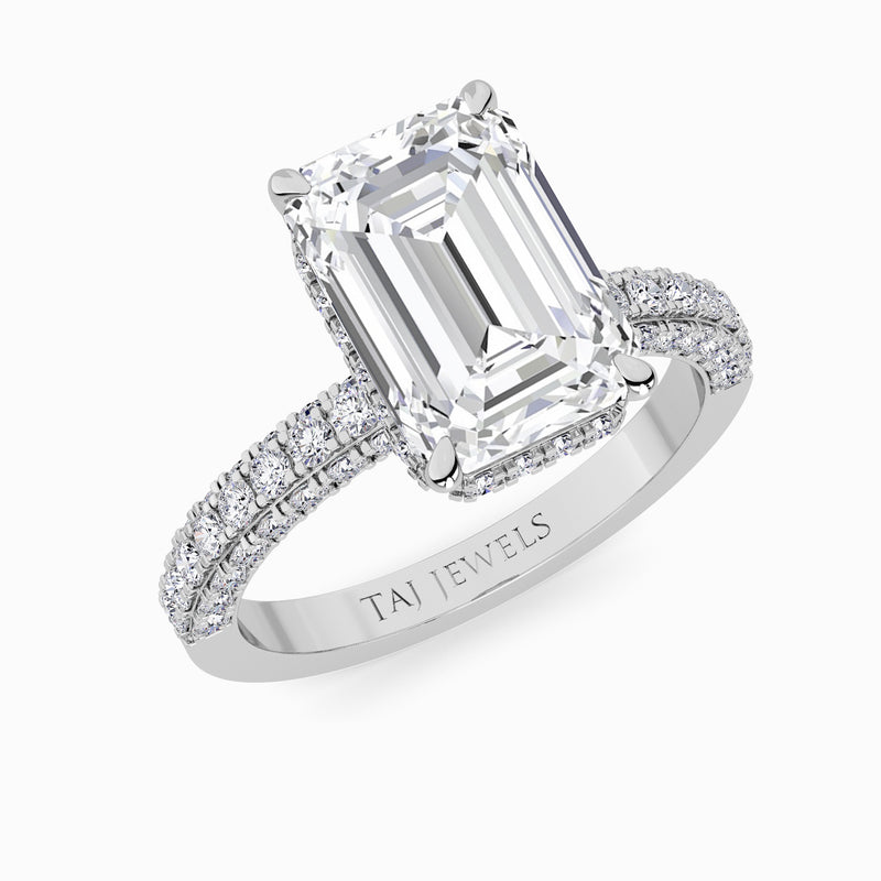 Emerald Cut 3D Pave Lab Diamond Engagement Ring (Floating Head) (1ct+)