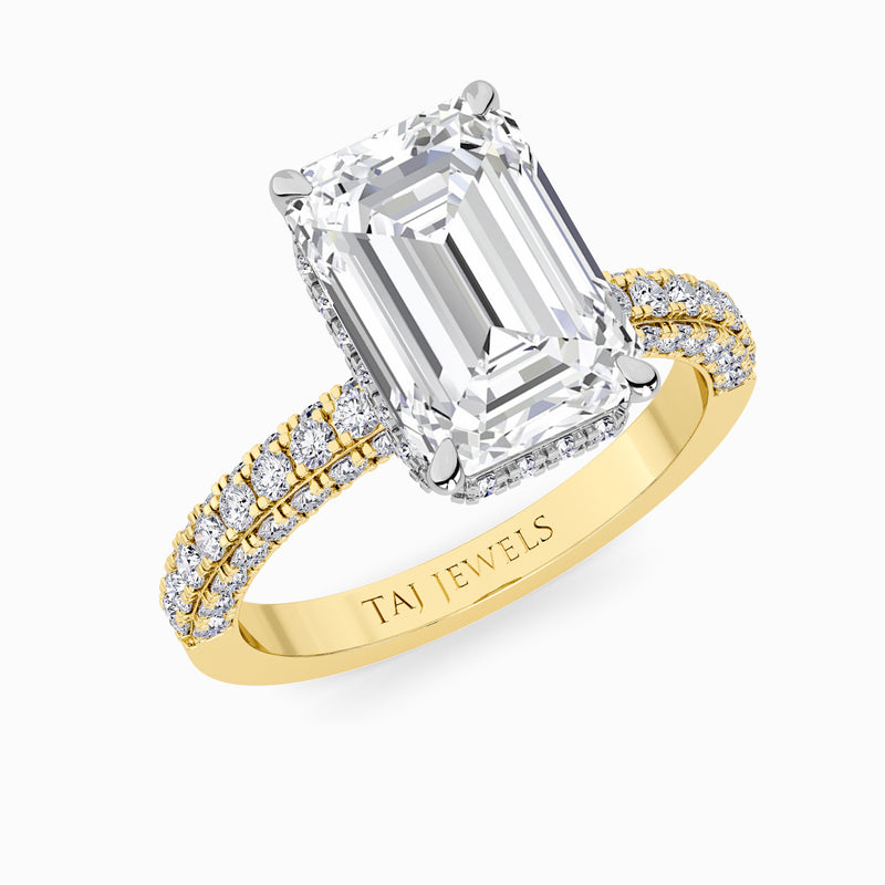 Emerald Cut 3D Pave Lab Diamond Engagement Ring (Floating Head) (1ct+)