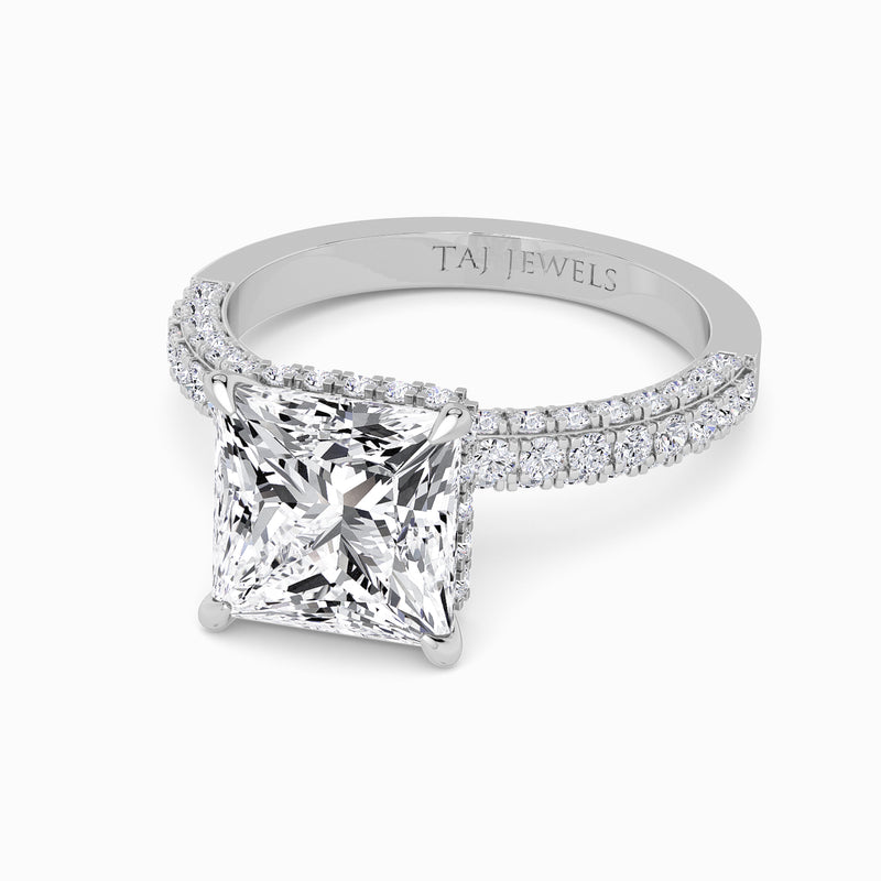 Princess Cut 3D Pave Lab Diamond Engagement Ring (Floating Head) (1ct+)