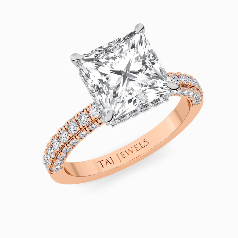 Princess Cut 3D Pave Lab Diamond Engagement Ring (Floating Head) (1ct+)