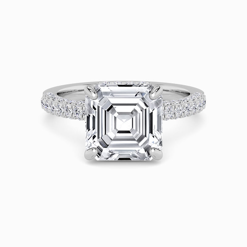 Asscher Cut 3D Pave Double Hidden Halo Lab Diamond Engagement Ring (1ct+)