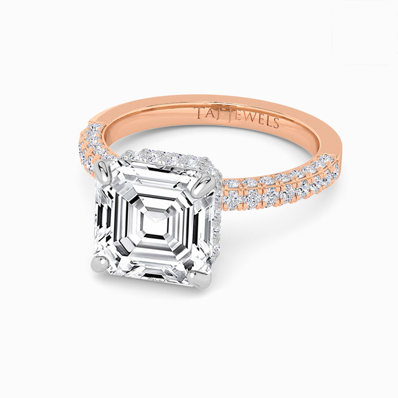 Asscher Cut 3D Pave Double Hidden Halo Lab Diamond Engagement Ring (1ct+)