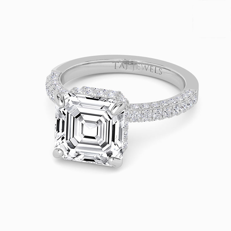 Asscher Cut 3D Pave Double Hidden Halo Lab Diamond Engagement Ring (1ct+)