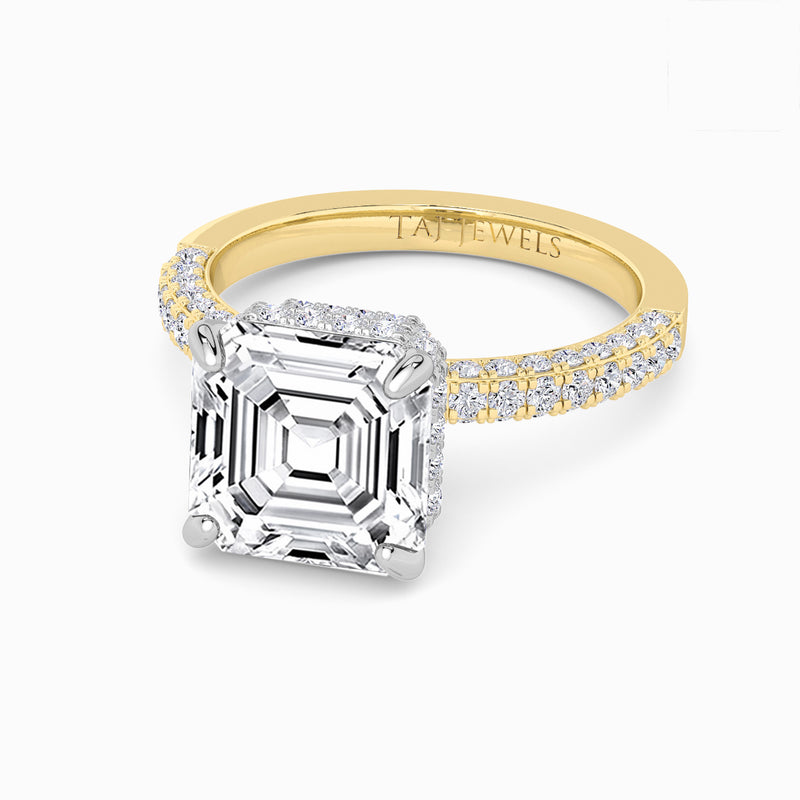 Asscher Cut 3D Pave Double Hidden Halo Lab Diamond Engagement Ring (1ct+)