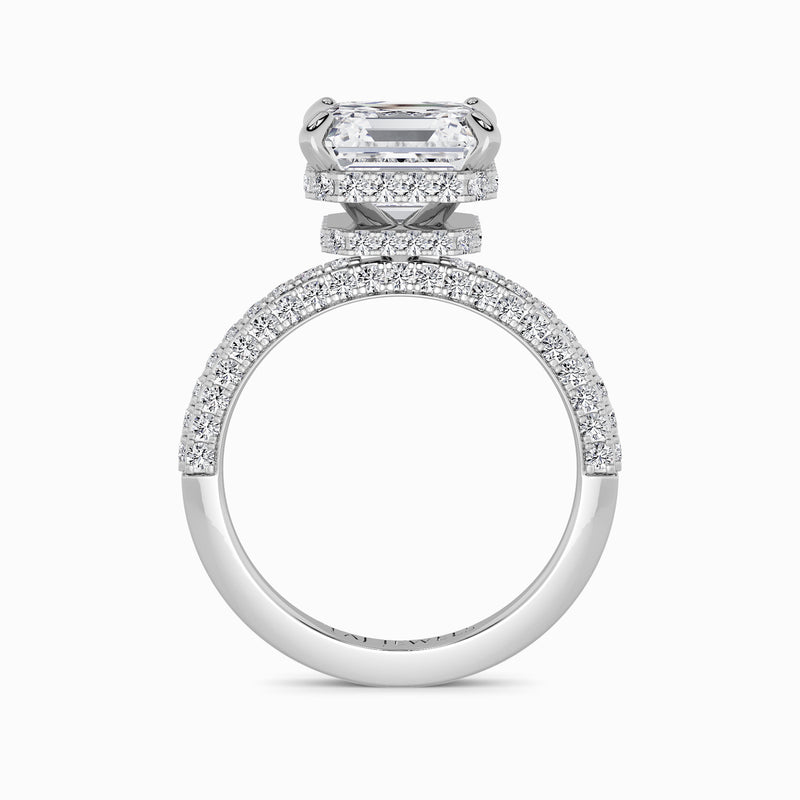 Asscher Cut 3D Pave Double Hidden Halo Lab Diamond Engagement Ring (1ct+)