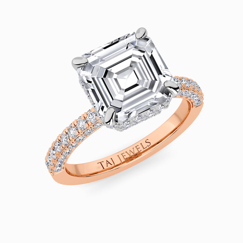 Asscher Cut 3D Pave Double Hidden Halo Lab Diamond Engagement Ring (1ct+)