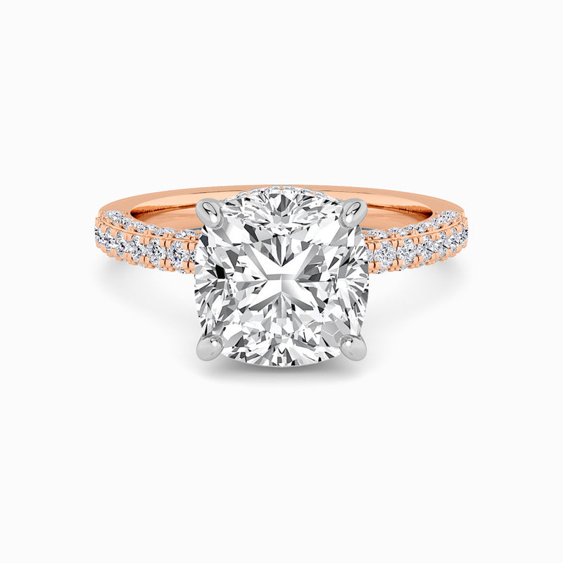 Cushion Cut 3D Pave Double Hidden Halo Lab Diamond Engagement Ring (1ct+)