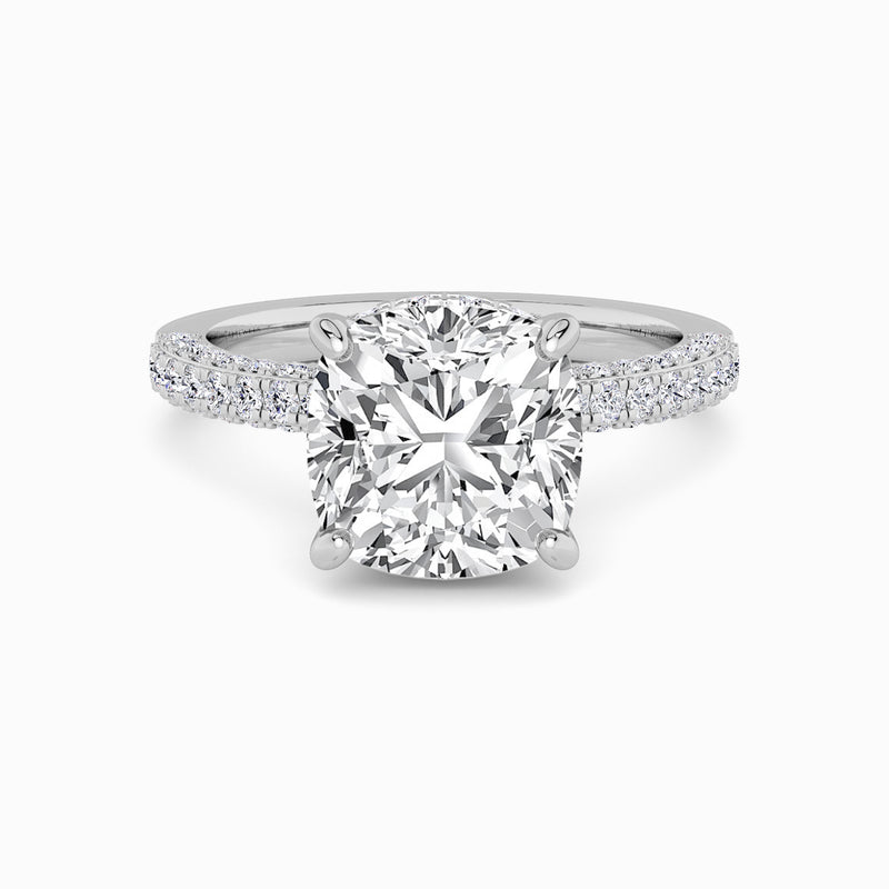 Cushion Cut 3D Pave Double Hidden Halo Lab Diamond Engagement Ring (1ct+)