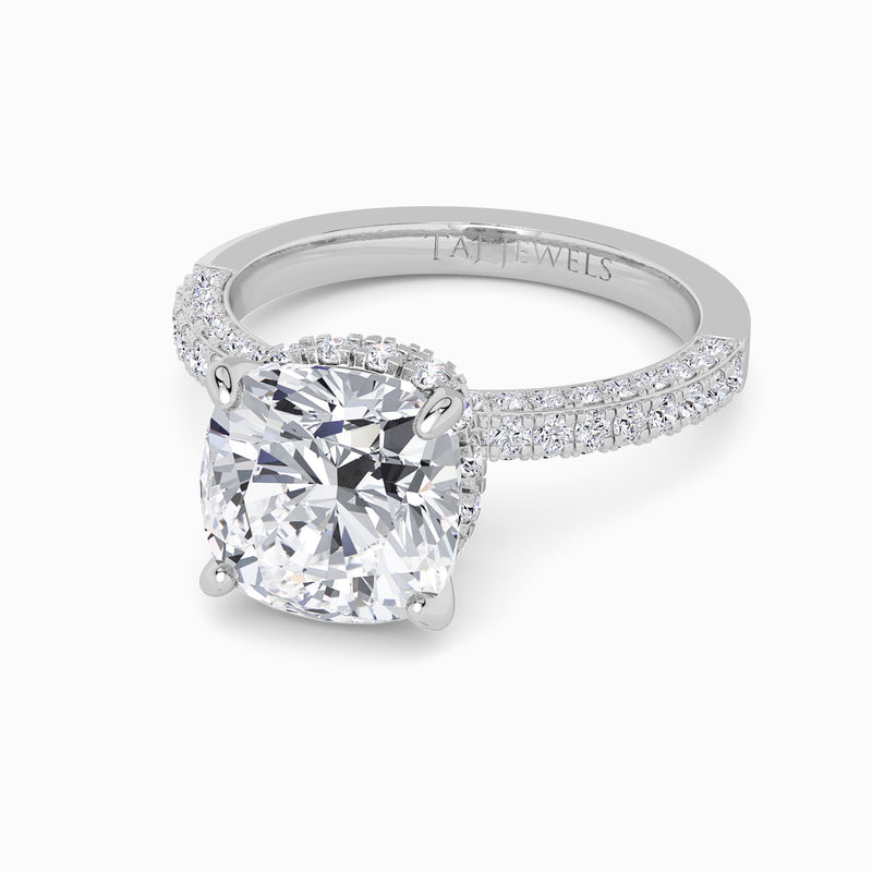 Cushion Cut 3D Pave Double Hidden Halo Lab Diamond Engagement Ring (1ct+)