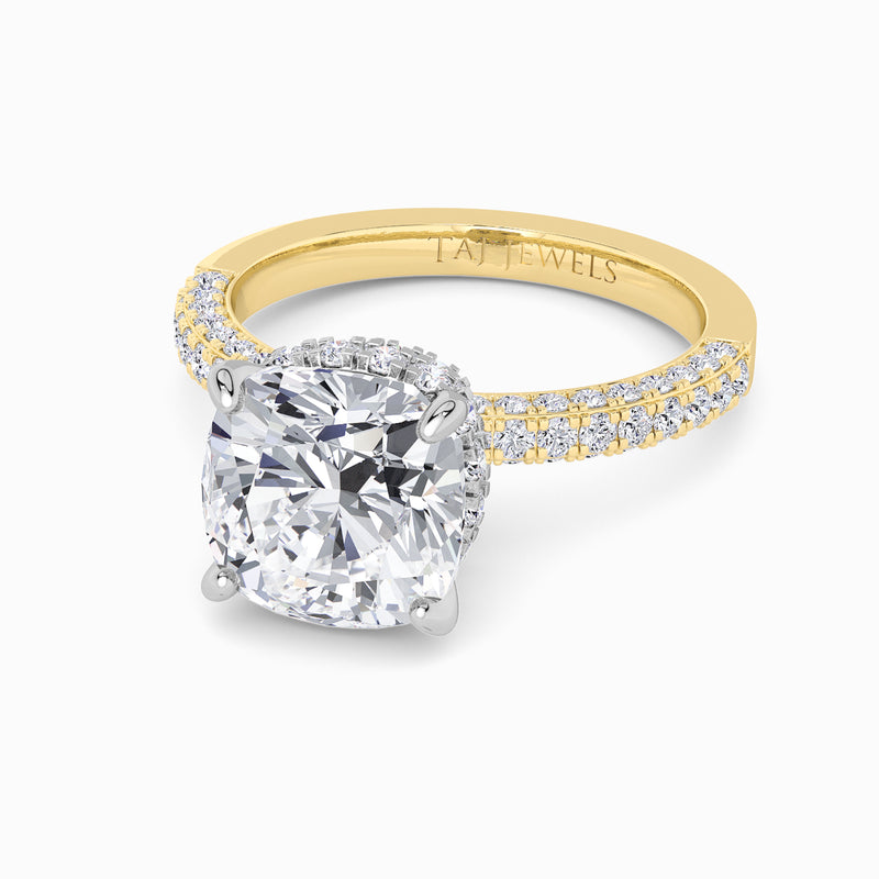 Cushion Cut 3D Pave Double Hidden Halo Lab Diamond Engagement Ring (1ct+)