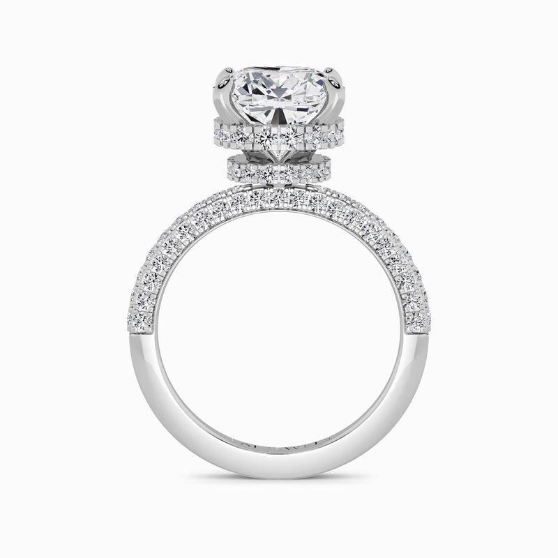 Cushion Cut 3D Pave Double Hidden Halo Lab Diamond Engagement Ring (1ct+)