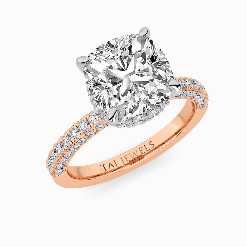 Cushion Cut 3D Pave Double Hidden Halo Lab Diamond Engagement Ring (1ct+)