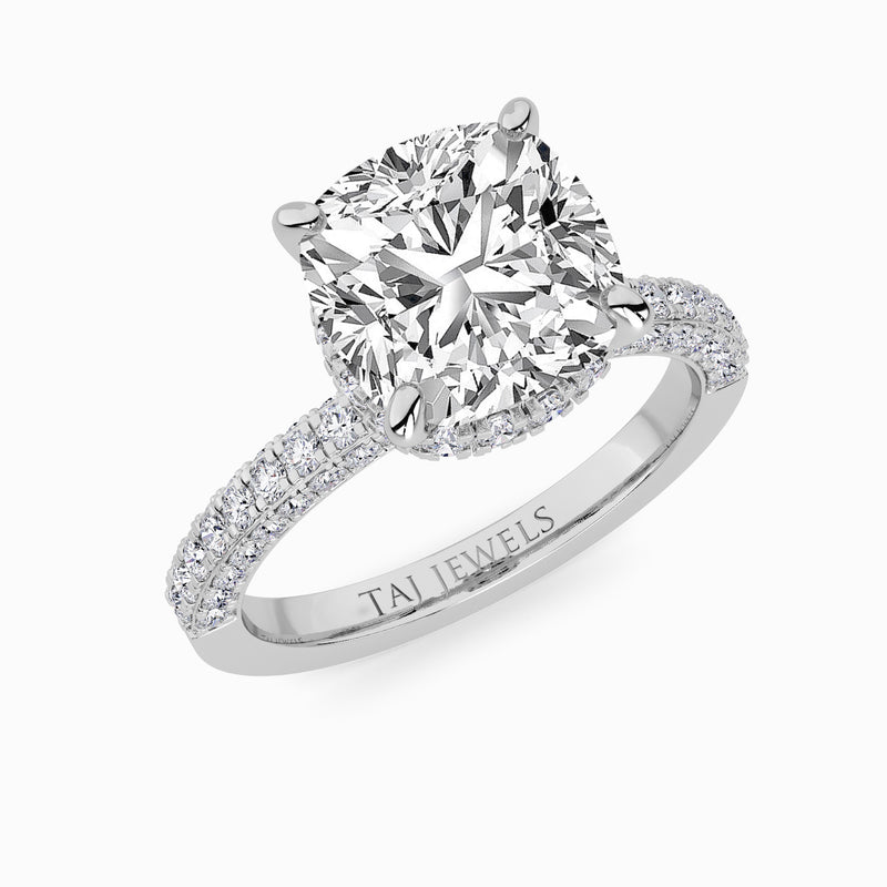 Cushion Cut 3D Pave Double Hidden Halo Lab Diamond Engagement Ring (1ct+)