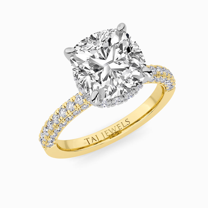 Cushion Cut 3D Pave Double Hidden Halo Lab Diamond Engagement Ring (1ct+)