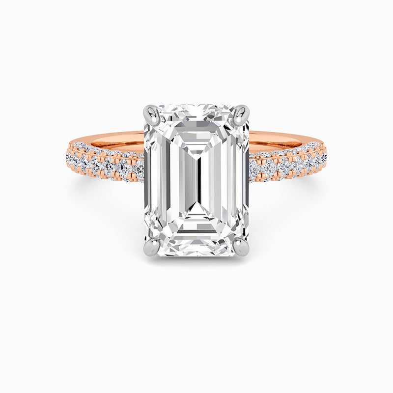 Emerald Cut 3D Pave Double Hidden Halo Lab Diamond Engagement Ring (1ct+)