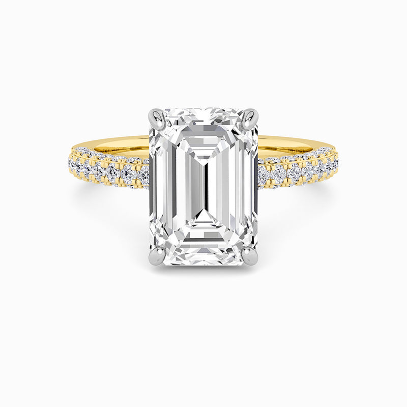 Emerald Cut 3D Pave Double Hidden Halo Lab Diamond Engagement Ring (1ct+)