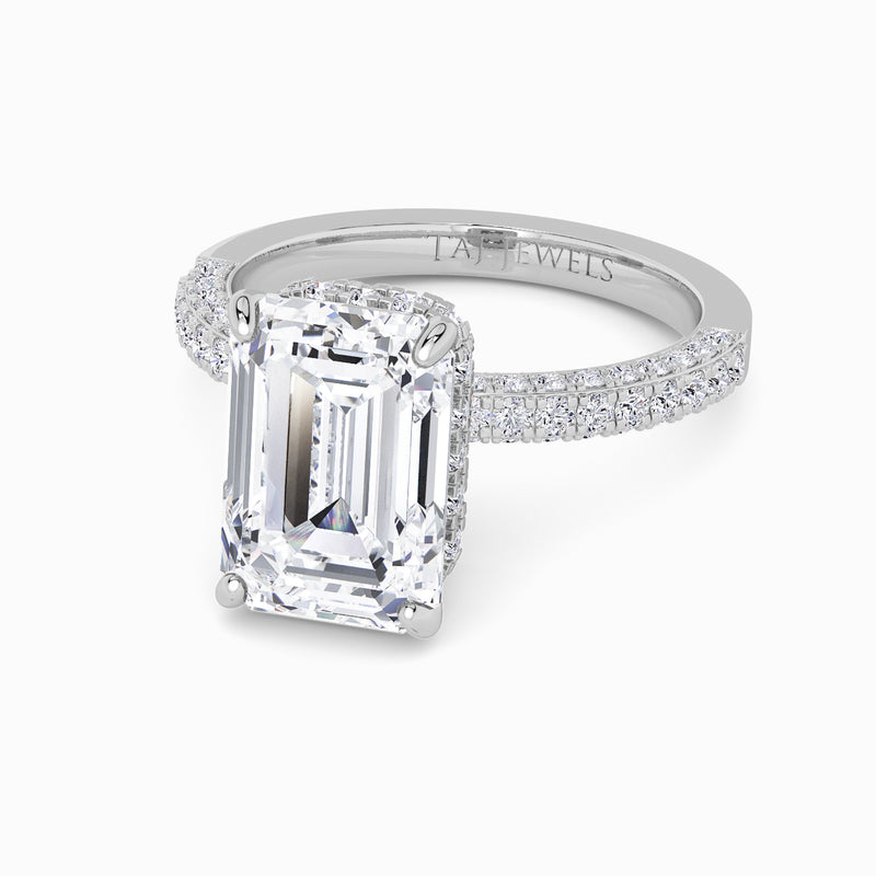 Emerald Cut 3D Pave Double Hidden Halo Lab Diamond Engagement Ring (1ct+)