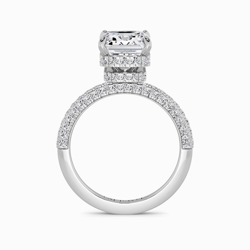 Emerald Cut 3D Pave Double Hidden Halo Lab Diamond Engagement Ring (1ct+)