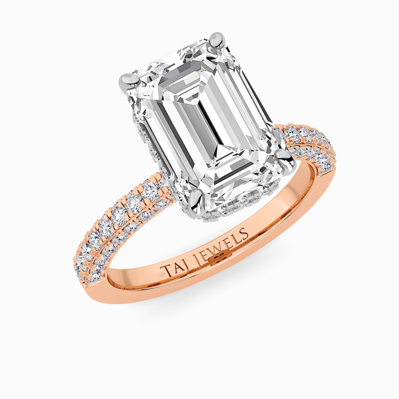 Emerald Cut 3D Pave Double Hidden Halo Lab Diamond Engagement Ring (1ct+)