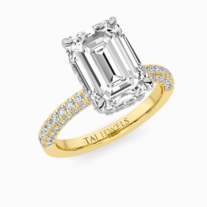 Emerald Cut 3D Pave Double Hidden Halo Lab Diamond Engagement Ring (1ct+)