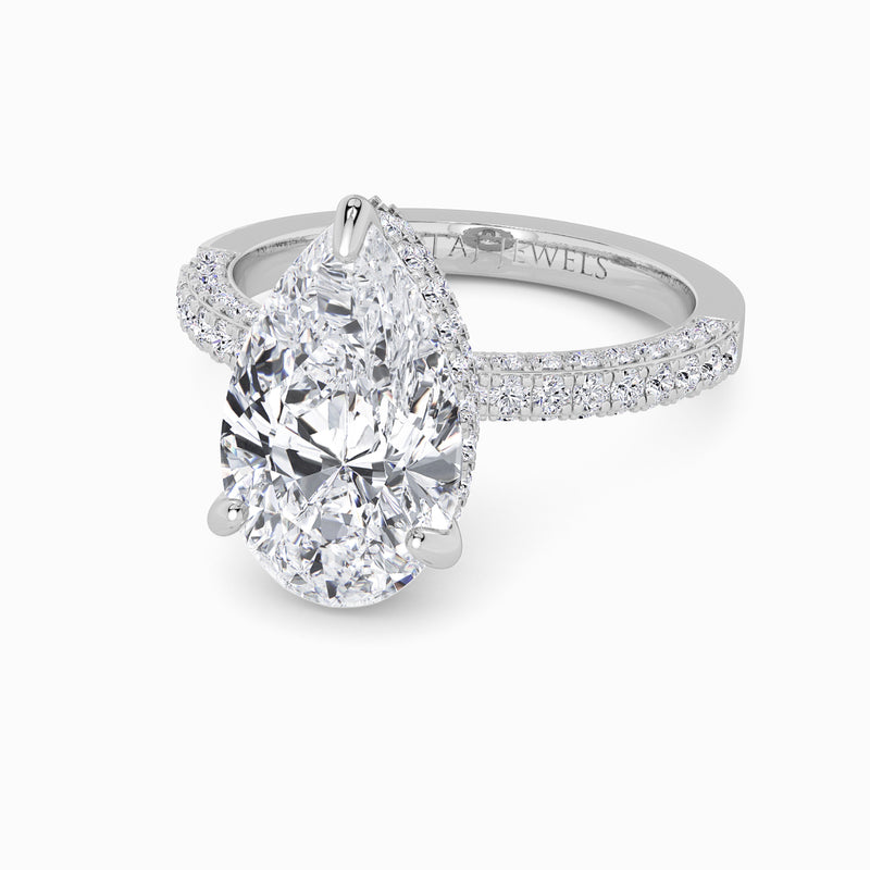 Pear Brilliant Cut 3D Pave Double Hidden Halo Lab Diamond Engagement Ring (1ct+)