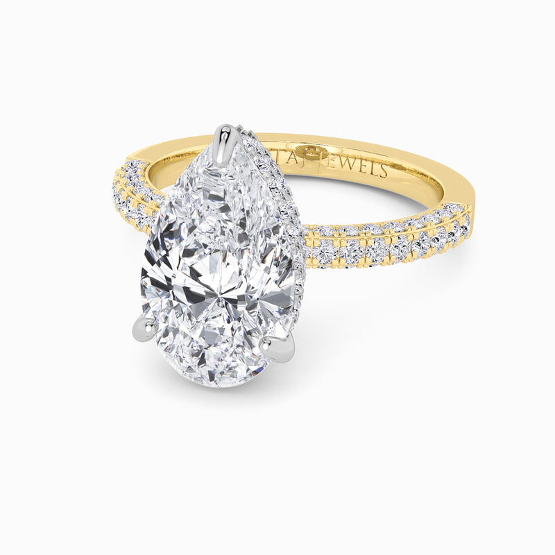 Pear Brilliant Cut 3D Pave Double Hidden Halo Lab Diamond Engagement Ring (1ct+)