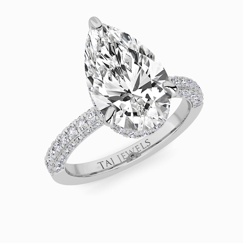 Pear Brilliant Cut 3D Pave Double Hidden Halo Lab Diamond Engagement Ring (1ct+)