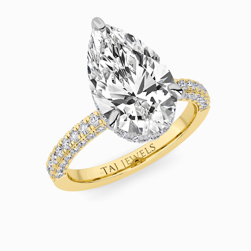 Pear Brilliant Cut 3D Pave Double Hidden Halo Lab Diamond Engagement Ring (1ct+)