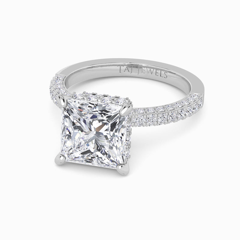 Princess Cut 3D Pave Double Hidden Halo Lab Diamond Engagement Ring (1ct+)