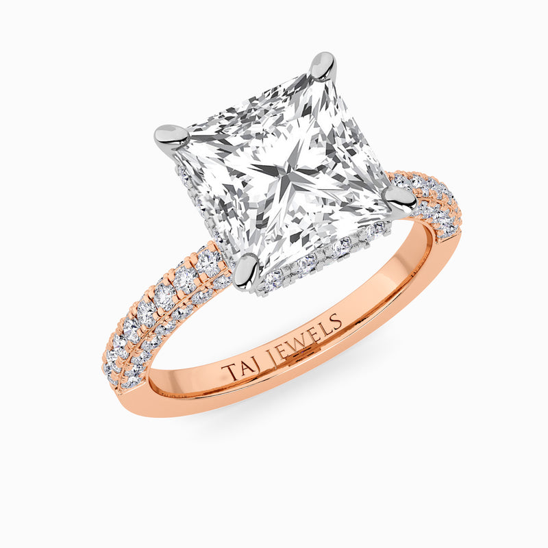 Princess Cut 3D Pave Double Hidden Halo Lab Diamond Engagement Ring (1ct+)