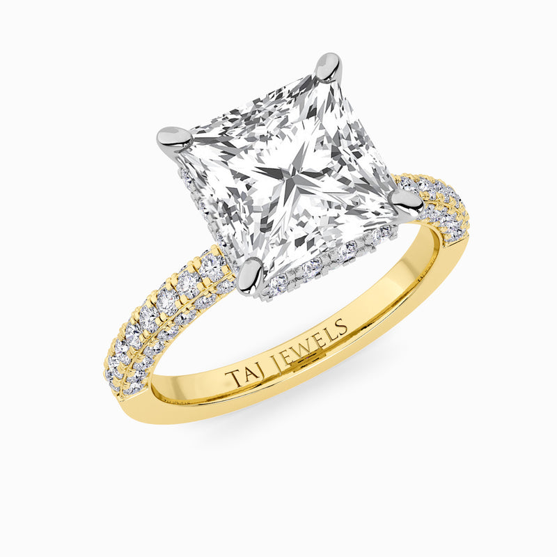 Princess Cut 3D Pave Double Hidden Halo Lab Diamond Engagement Ring (1ct+)