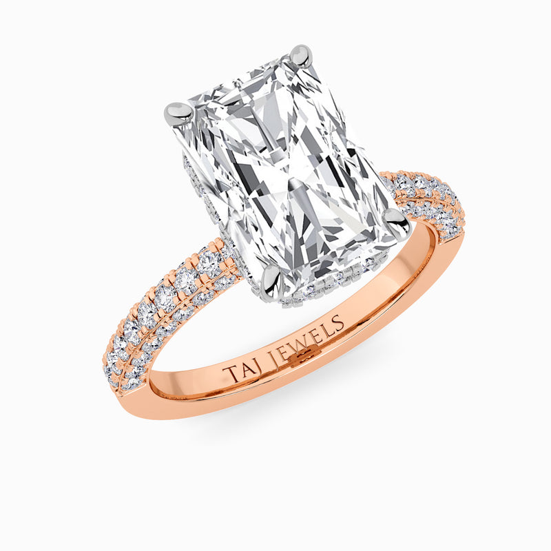 Radiant Cut 3D Pave Double Hidden Halo Lab Diamond Engagement Ring (1ct+)