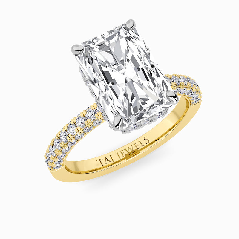 Radiant Cut 3D Pave Double Hidden Halo Lab Diamond Engagement Ring (1ct+)