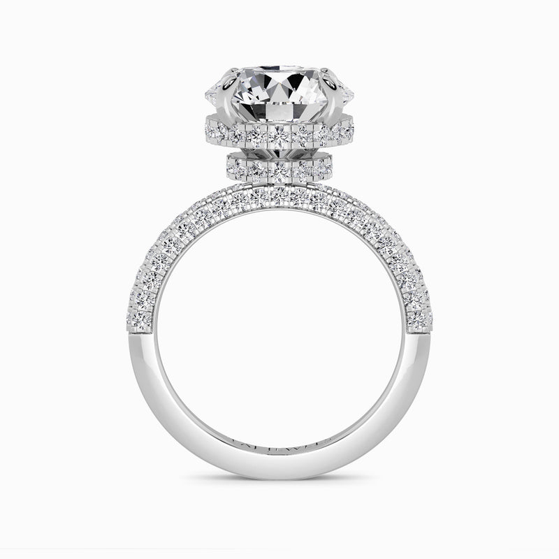 Round Brilliant Cut 3D Pave Double Hidden Halo Lab Diamond Engagement Ring (1ct+)