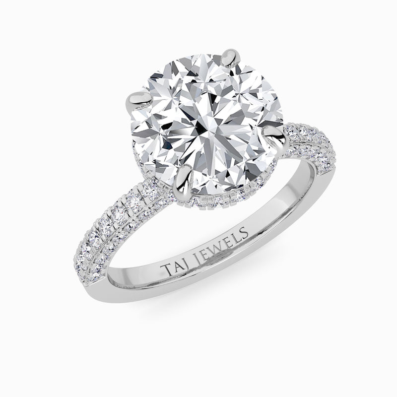 Round Brilliant Cut 3D Pave Double Hidden Halo Lab Diamond Engagement Ring (1ct+)