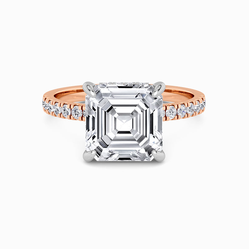 Asscher Cut Shoulder Set Lab Diamond Engagement Ring (Floating Head) (1ct+)