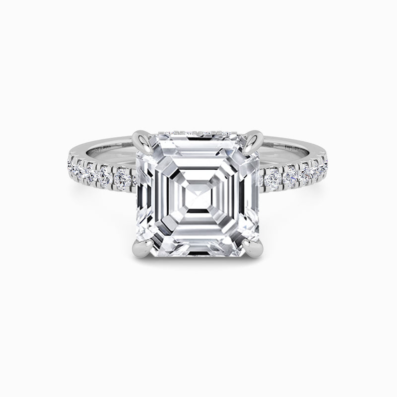 Asscher Cut Shoulder Set Lab Diamond Engagement Ring (Floating Head) (1ct+)