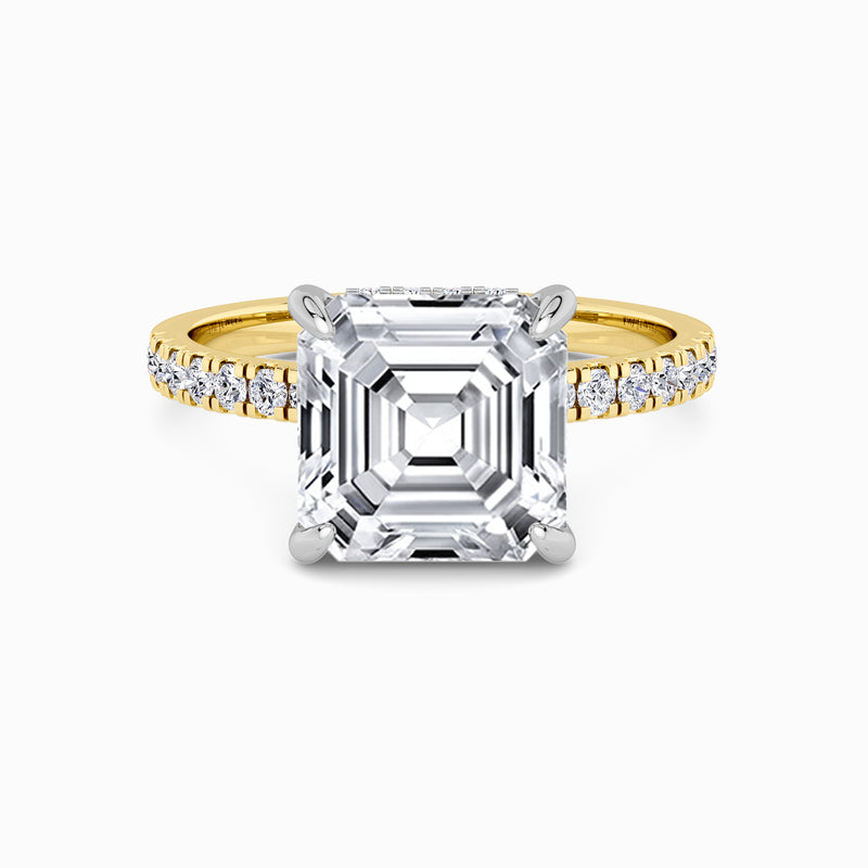 Asscher Cut Shoulder Set Lab Diamond Engagement Ring (Floating Head) (1ct+)