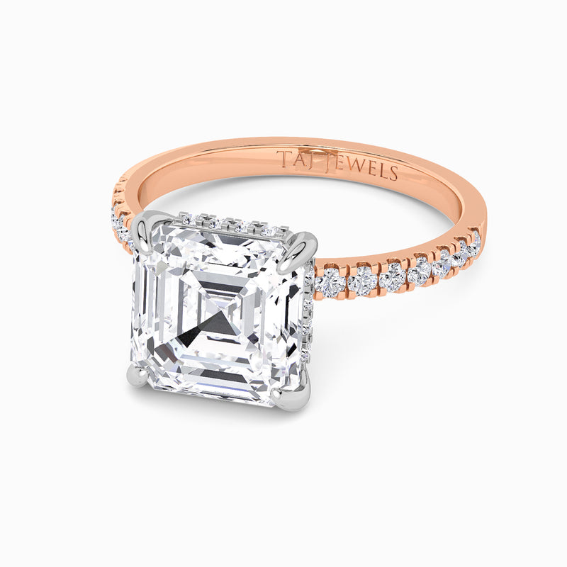 Asscher Cut Shoulder Set Lab Diamond Engagement Ring (Floating Head) (1ct+)