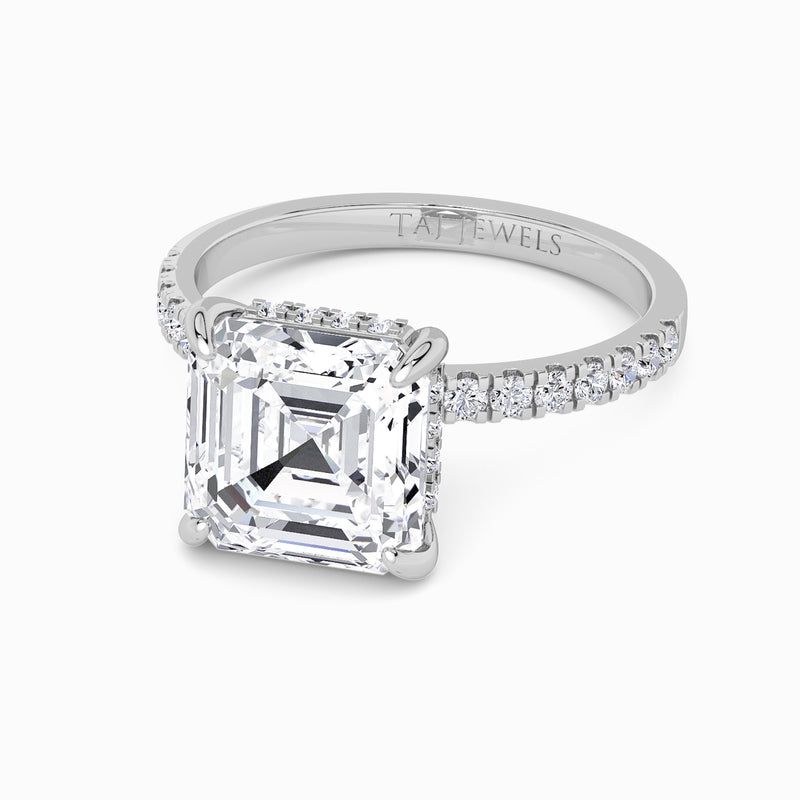 Asscher Cut Shoulder Set Lab Diamond Engagement Ring (Floating Head) (1ct+)