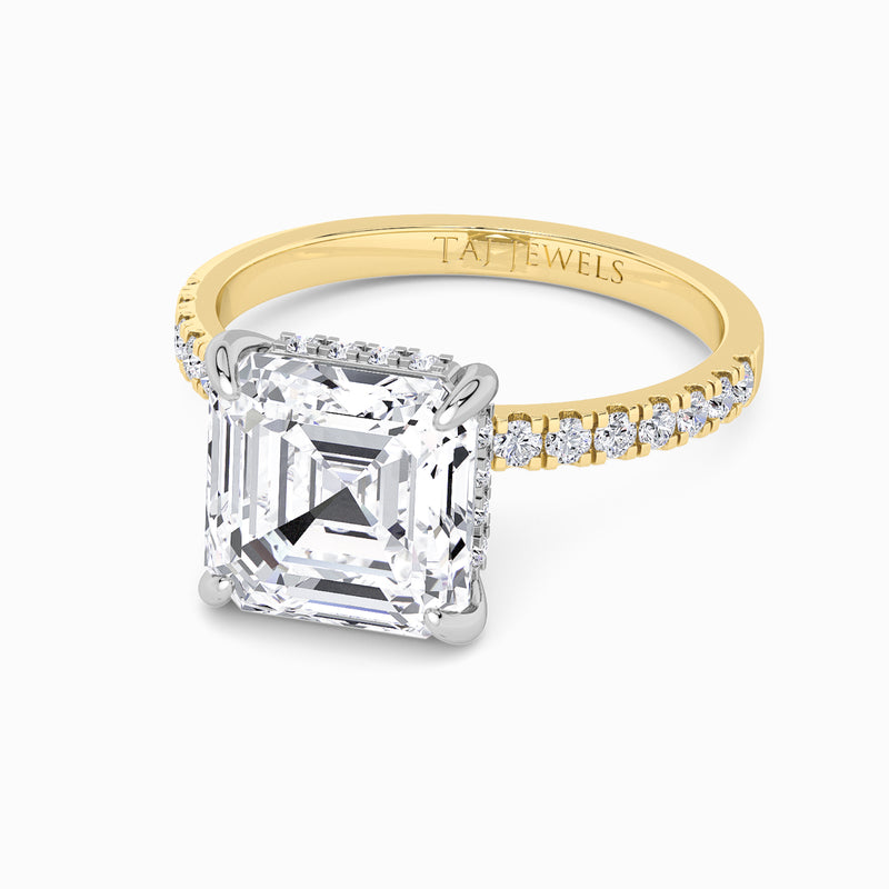 Asscher Cut Shoulder Set Lab Diamond Engagement Ring (Floating Head) (1ct+)