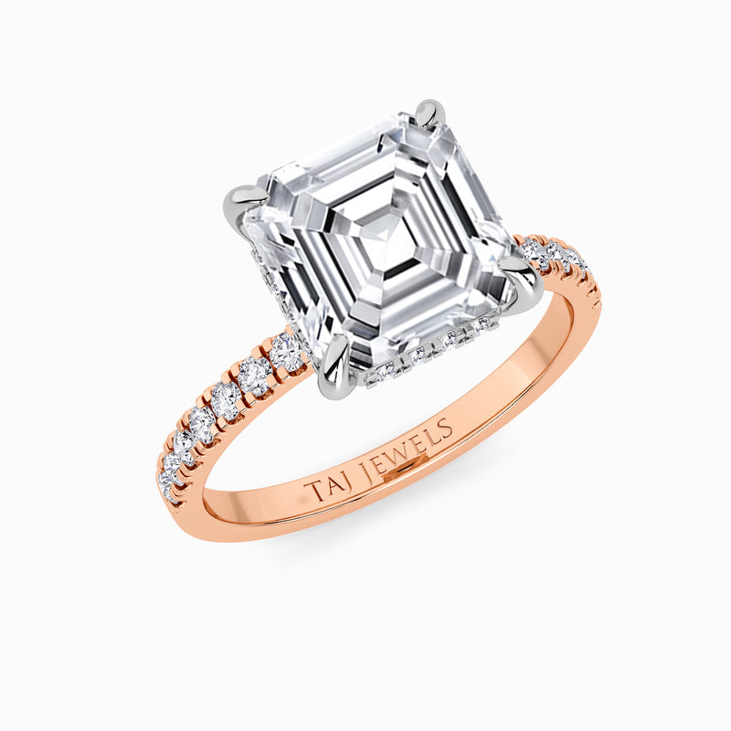 Asscher Cut Shoulder Set Lab Diamond Engagement Ring (Floating Head) (1ct+)