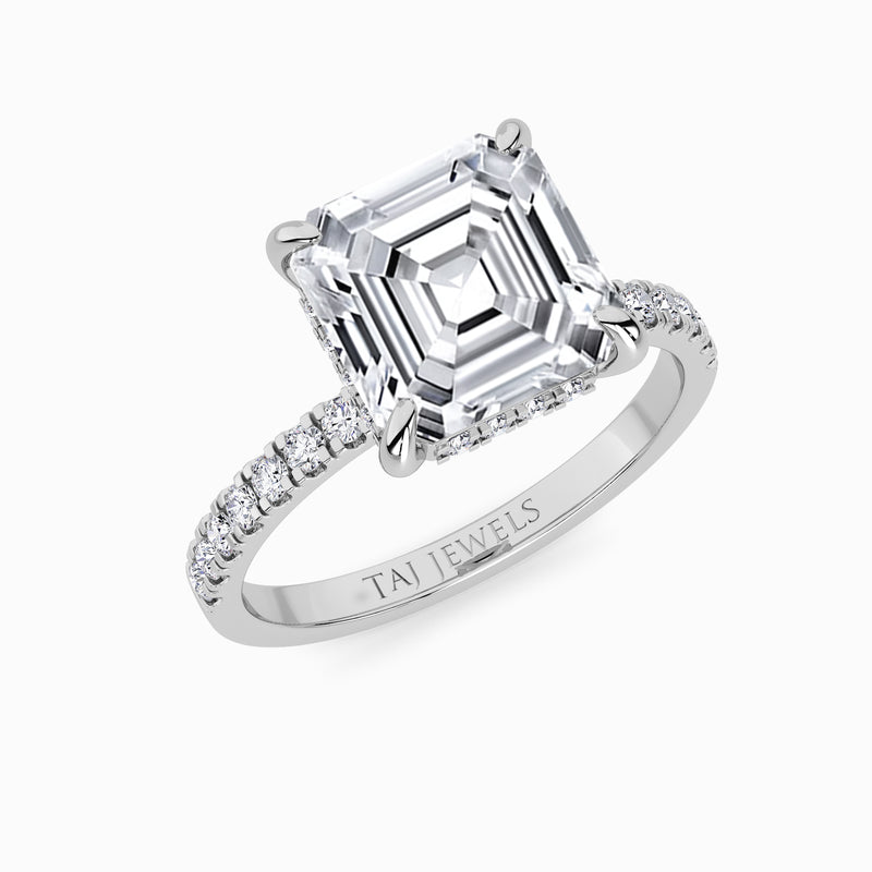 Asscher Cut Shoulder Set Lab Diamond Engagement Ring (Floating Head) (1ct+)