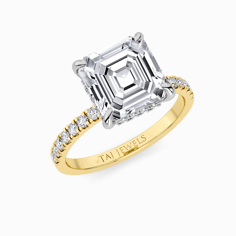 Asscher Cut Shoulder Set Lab Diamond Engagement Ring (Floating Head) (1ct+)