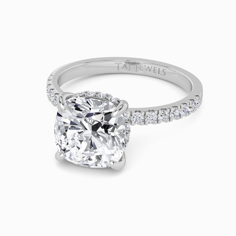 Cushion Cut Shoulder Set Lab Diamond Engagement Ring (Floating Head) (1ct+)