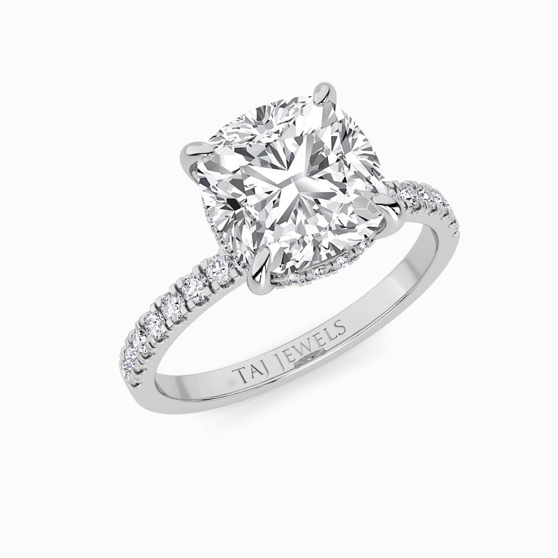 Cushion Cut Shoulder Set Lab Diamond Engagement Ring (Floating Head) (1ct+)